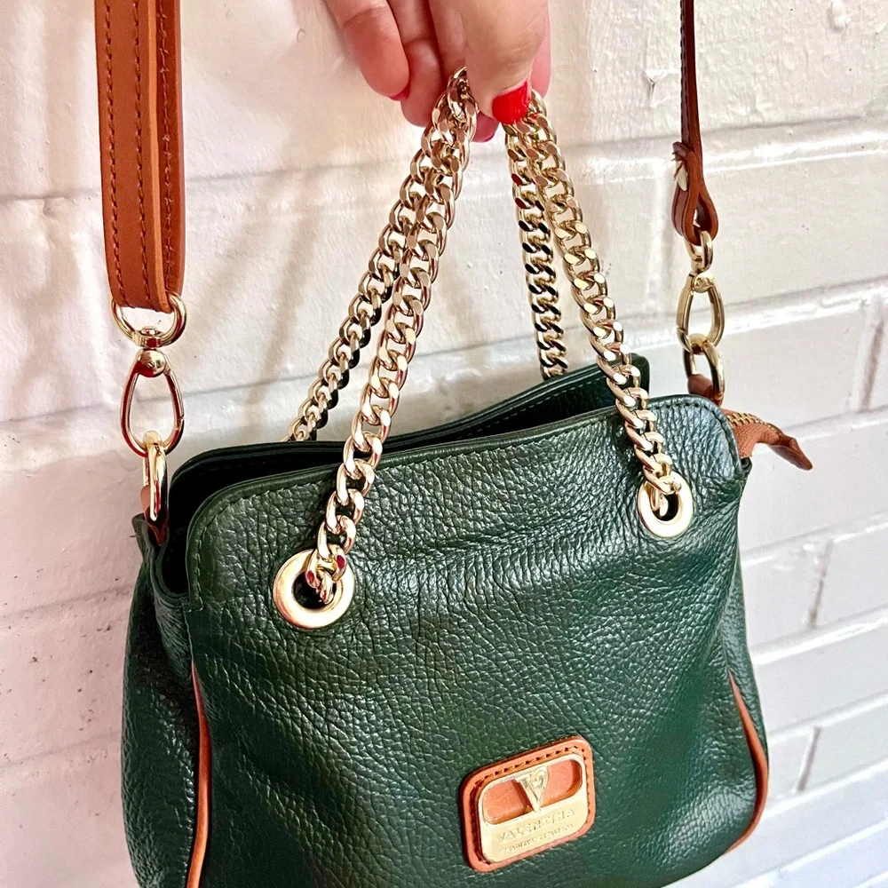 Valentina Italian Pebbled Leather Crossbody/Shoulder Bag in Pine, EUC - Picture 6 of 14